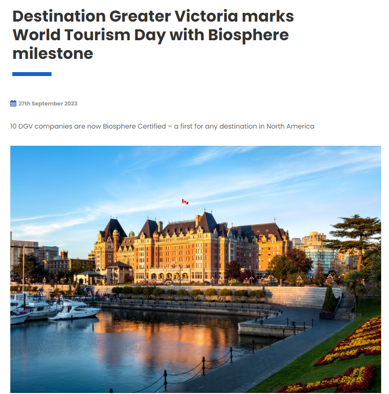 Destination Greater Victoria marks World Tourism Day with Biosphere milestone