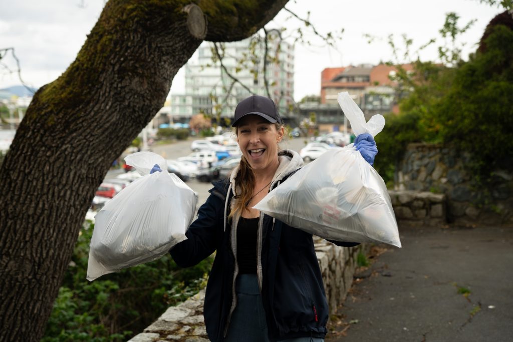 Crew with garbage bags